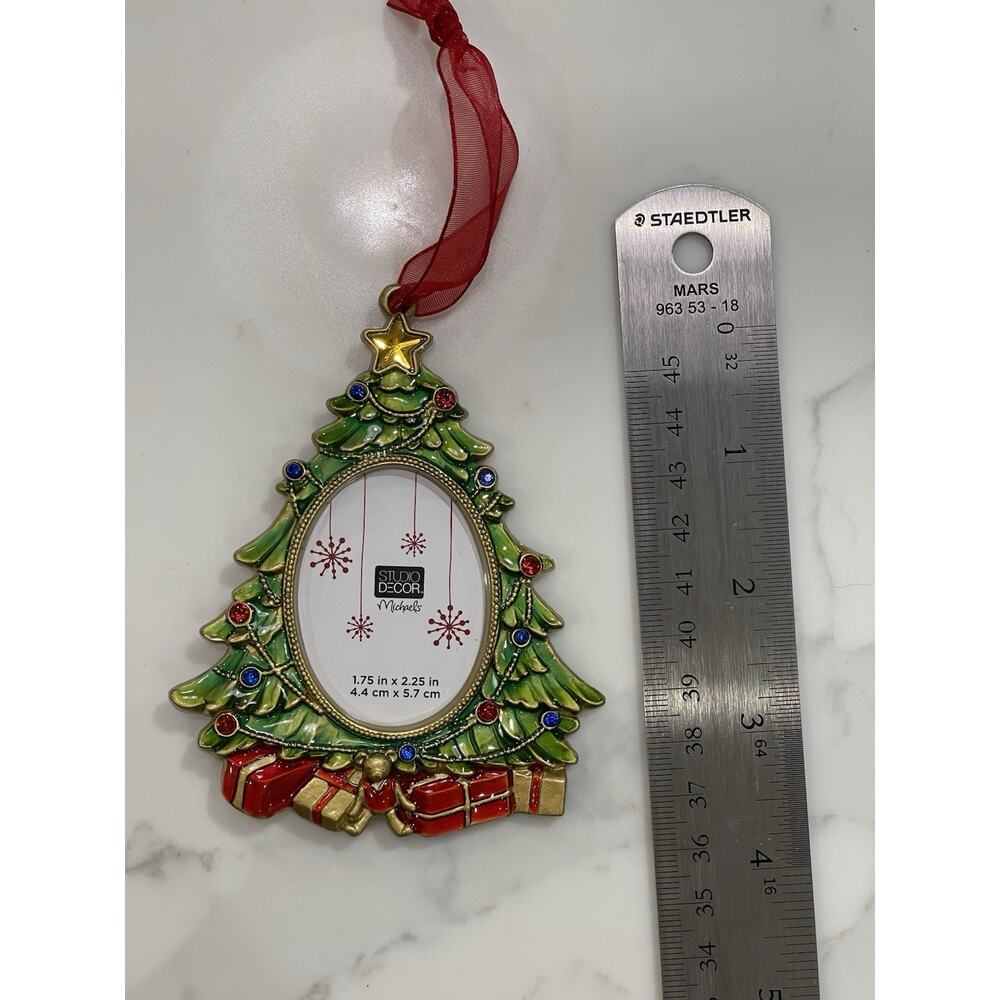Michael’s Studio Decor Christmas Tree Gifts Enamel Picture Frame Ornament